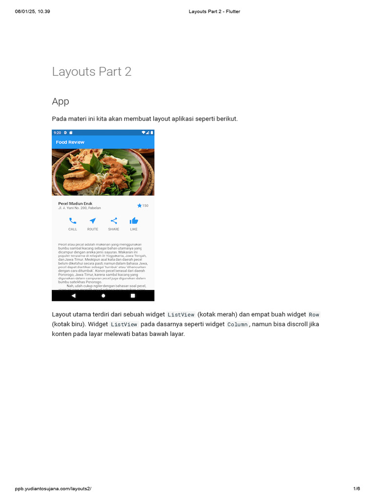 Layout Aplikasi Flutter dengan ListView | PDF