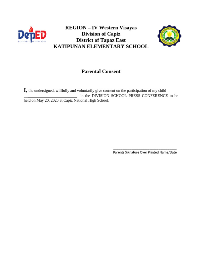 Parental Consent for School Press Conference | PDF