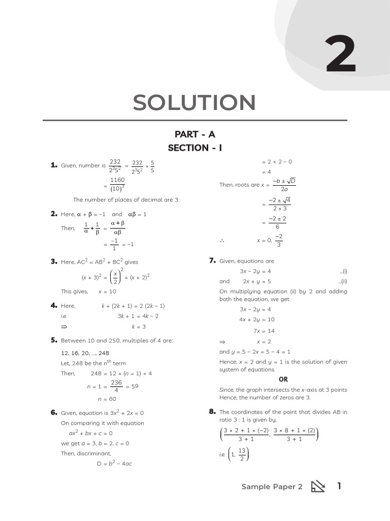 Mathematics Class X Sample Paper Solutions | PDF | Area | Triangle