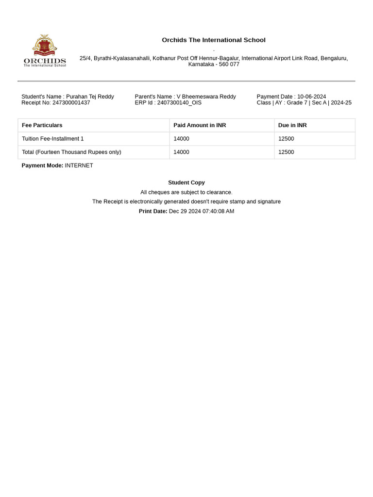 Grade 7 Fee Receipt June 2024 | PDF