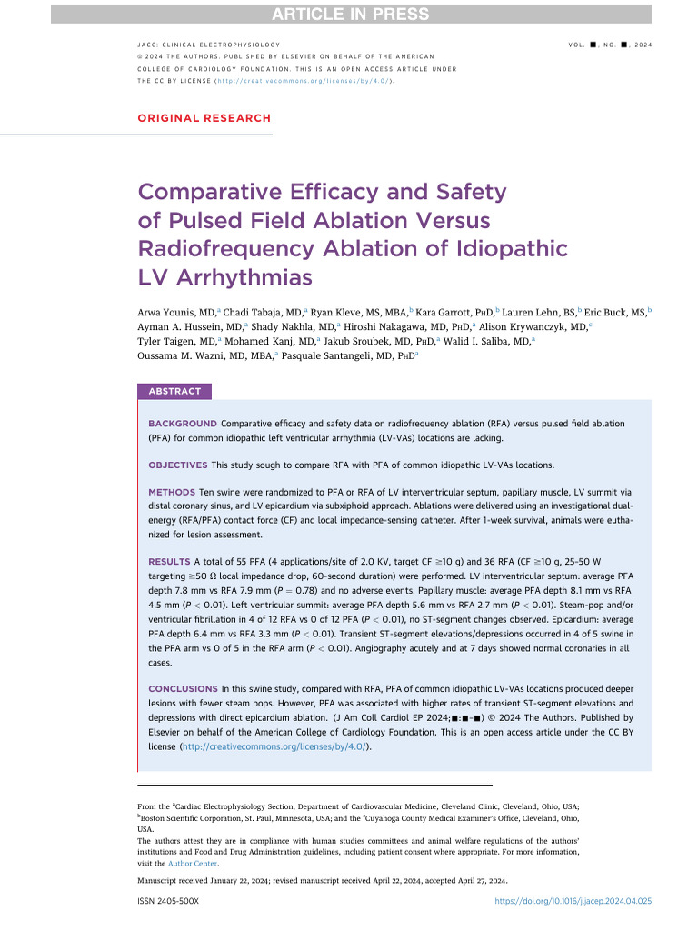 2024 JACC Comparative Efficacy and Safety of Pulsed Field Ablation ...