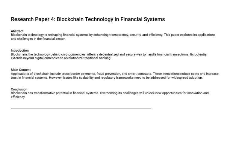 Blockchain Technology In Financial Systems Pdf