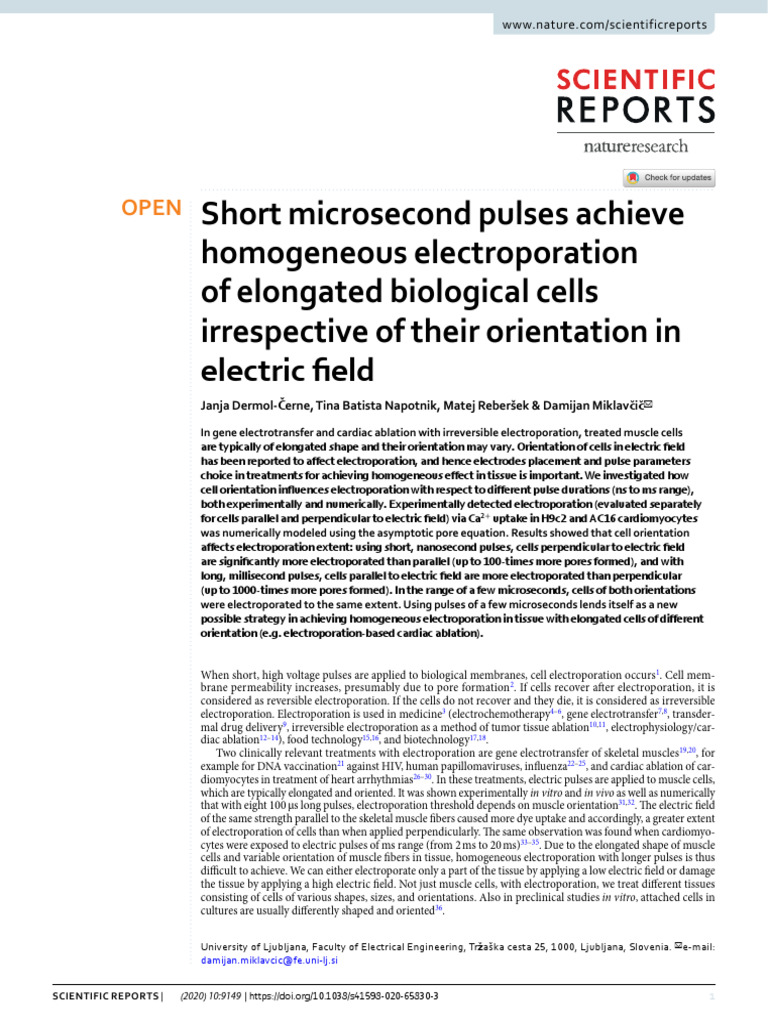 Short Microsecond Pulses Achieve Homogeneous Electroporation of ...