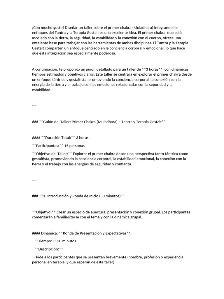 Taller de Primer Chakra: Tantra y Gestalt | PDF | Terapia Gestalt | Las ...
