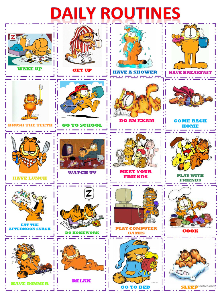 Garfield Daily Routines Poster-Flash Cards Set | PDF