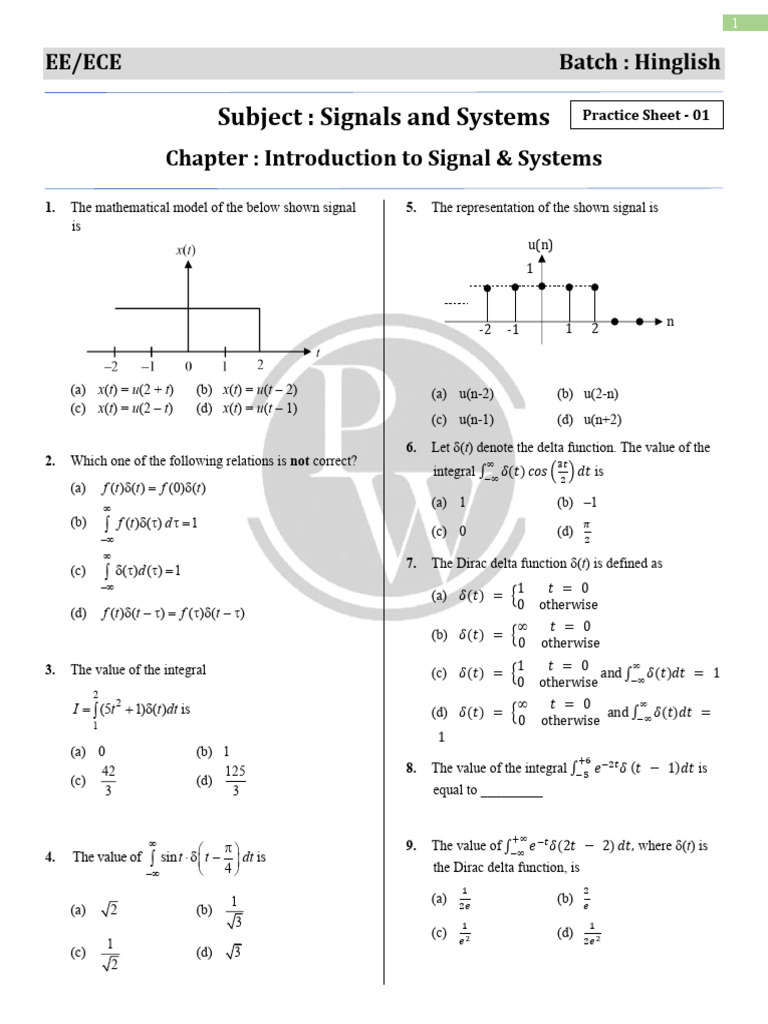 Introduction To Signals & Systems - Practice Sheet 01 | PDF ...