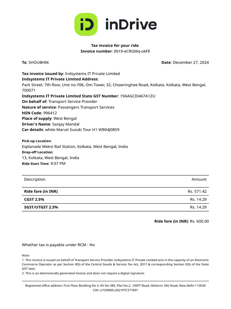 Indrive Cab Fare | PDF