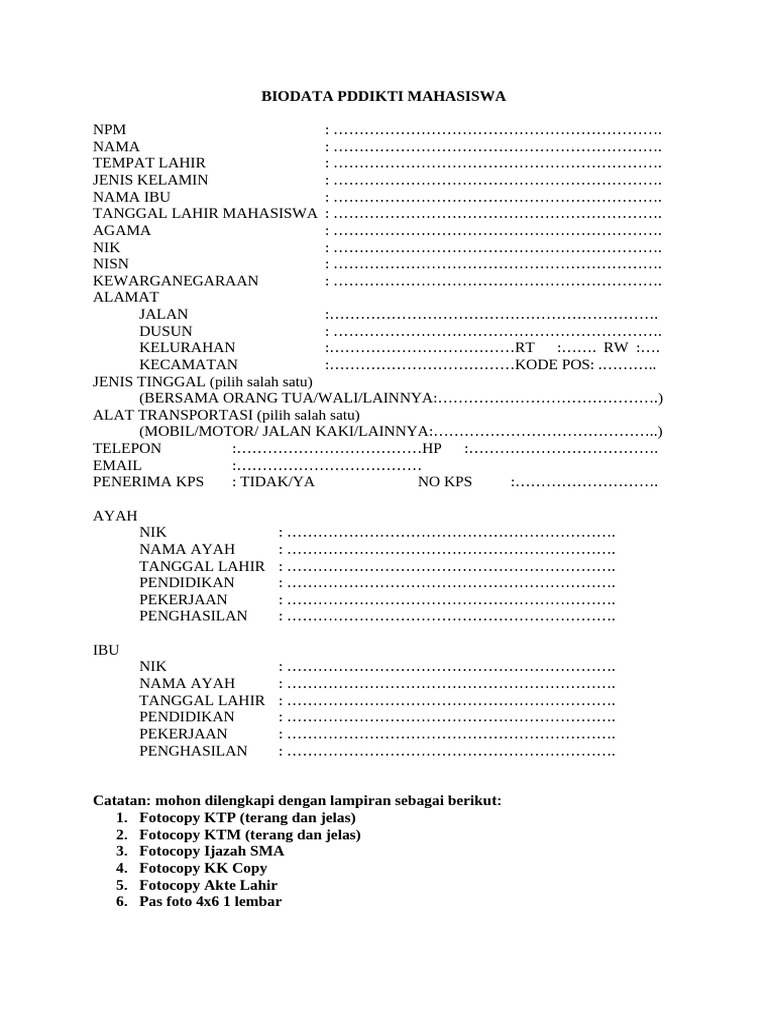 Biodata pddikti mahasiswa 1 pdf