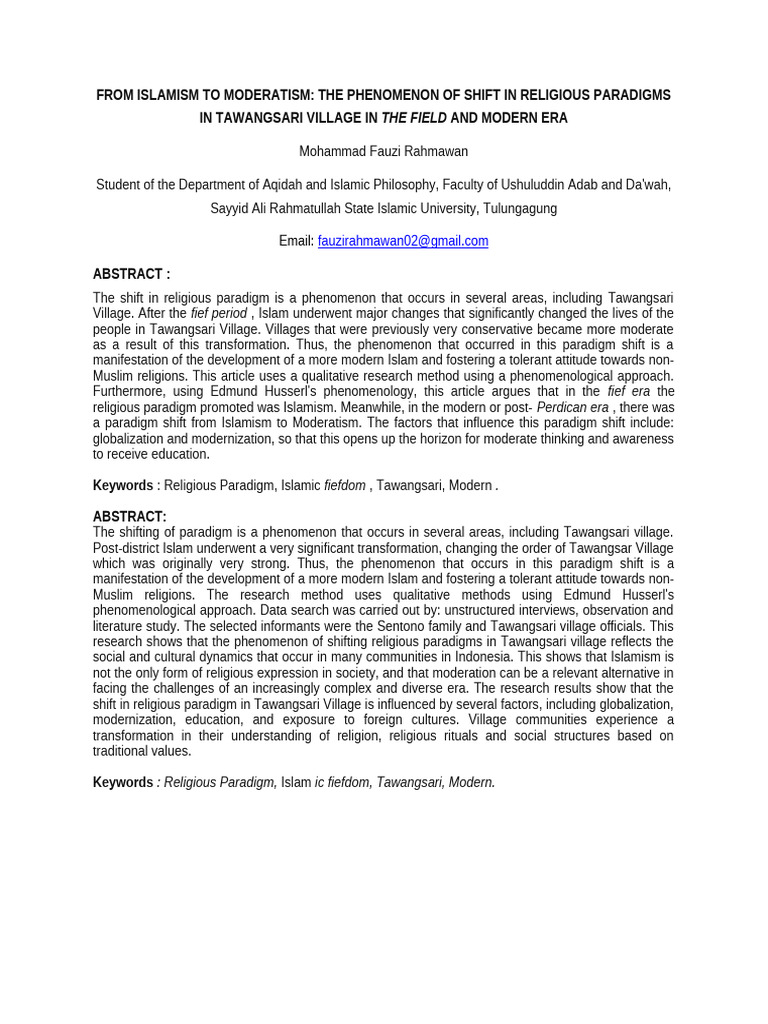 Shift from Islamism to Moderatism in Tawangsari | PDF | Phenomenology ...