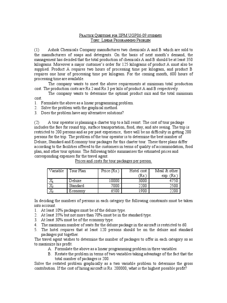 Practice Questions for LPP[1] | Linear Programming | Business