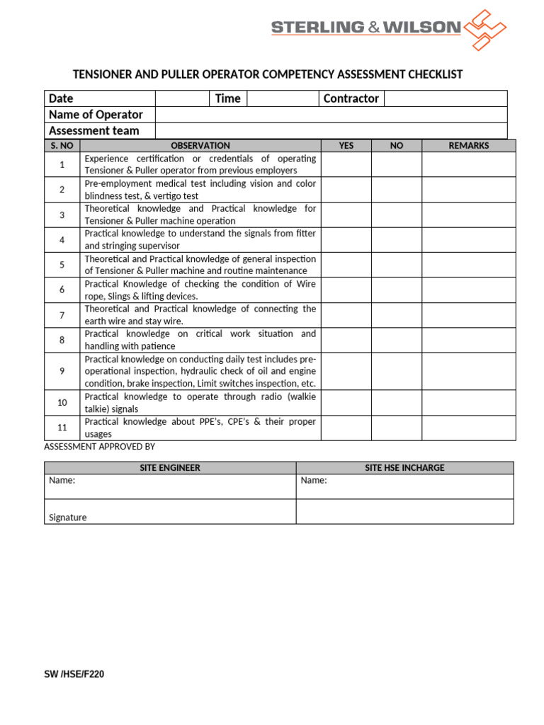 Tensioner and Puller Operator | PDF