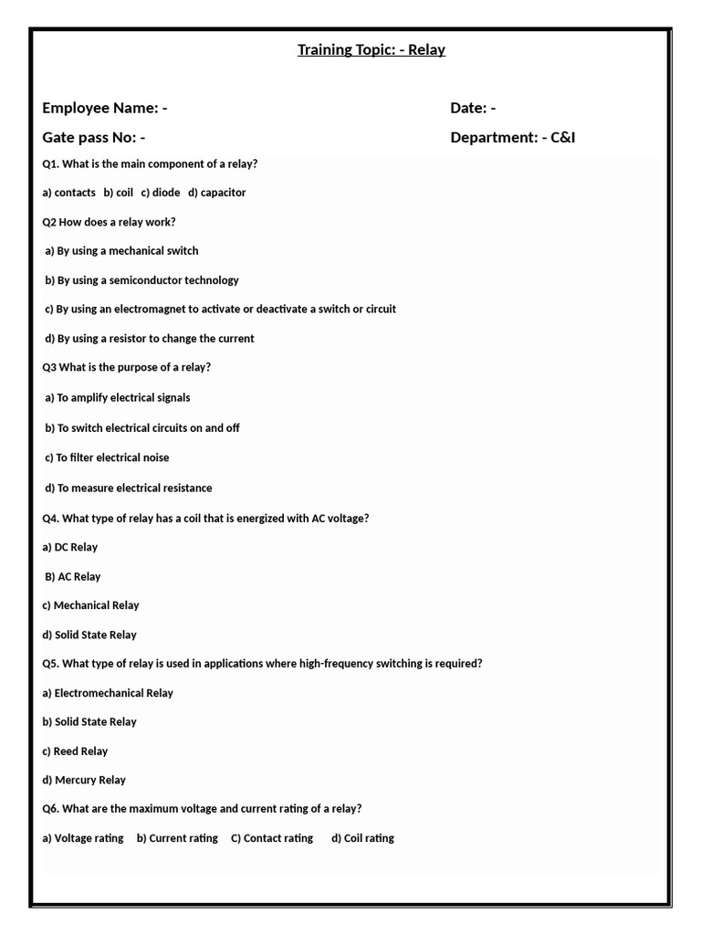Relay Training Quiz for Employees | PDF