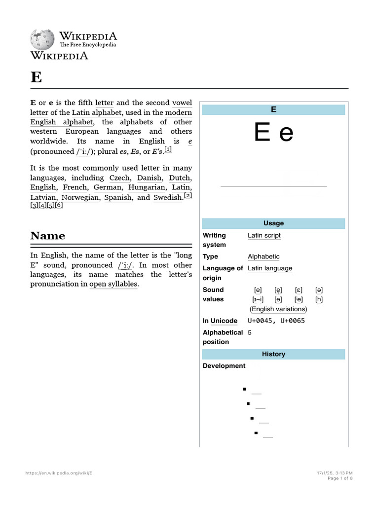 Overview of the Letter E | PDF | Vowel | Alphabet