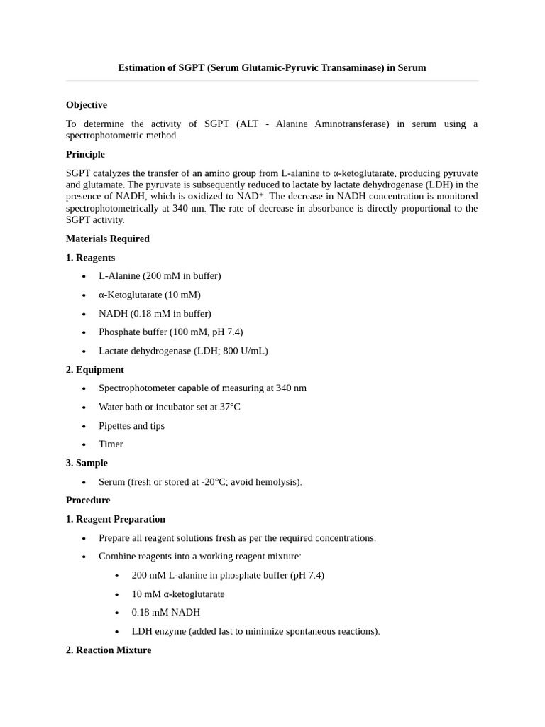 Estimation of SGPT | PDF | Alanine Transaminase | Alanine