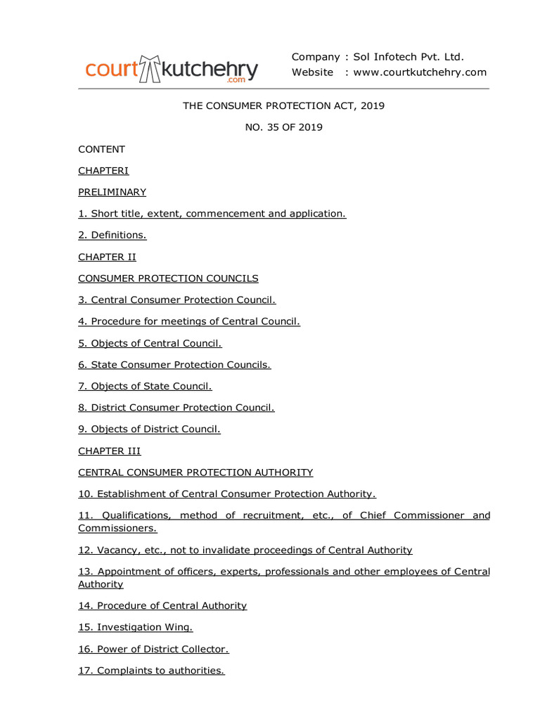 Consumer Protection Act 2019 Pdf Consumer Protection Goods
