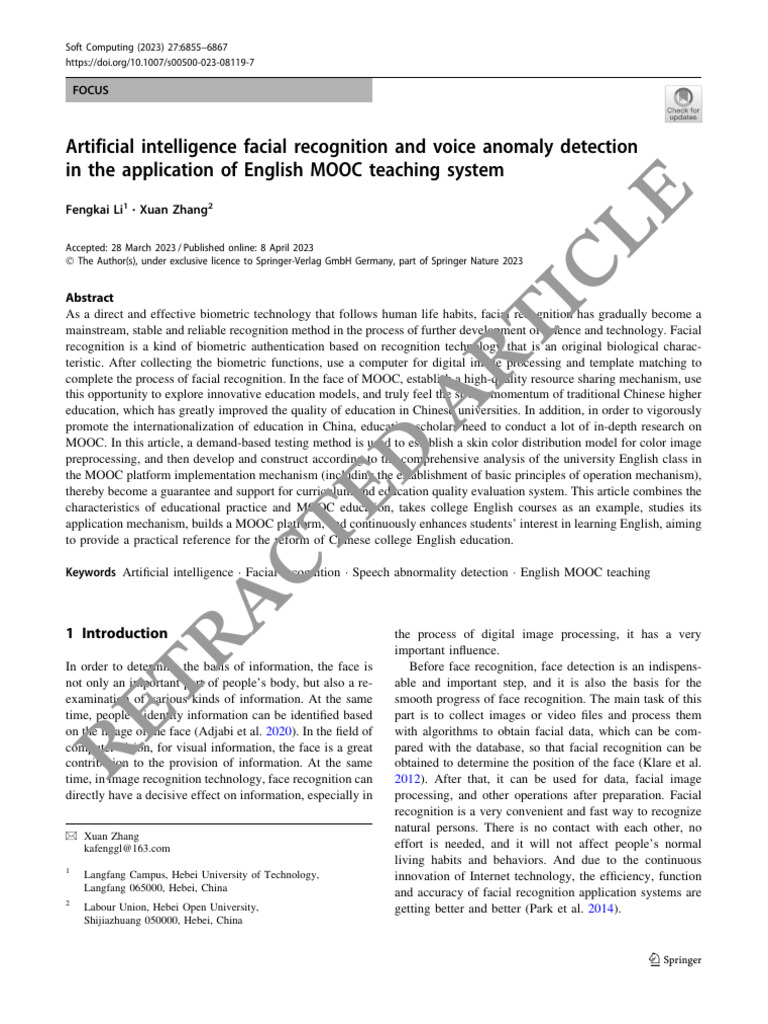 AI in English MOOC: Facial & Voice Detection | PDF | Face | Biometrics