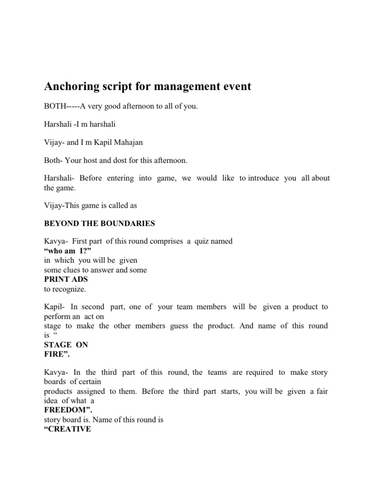 Anchoring Script For Management Event | PDF | Leisure