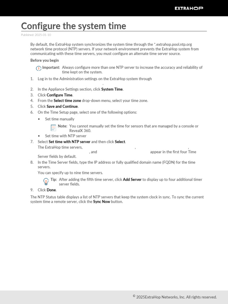 Configure ExtraHop System Time Settings | PDF