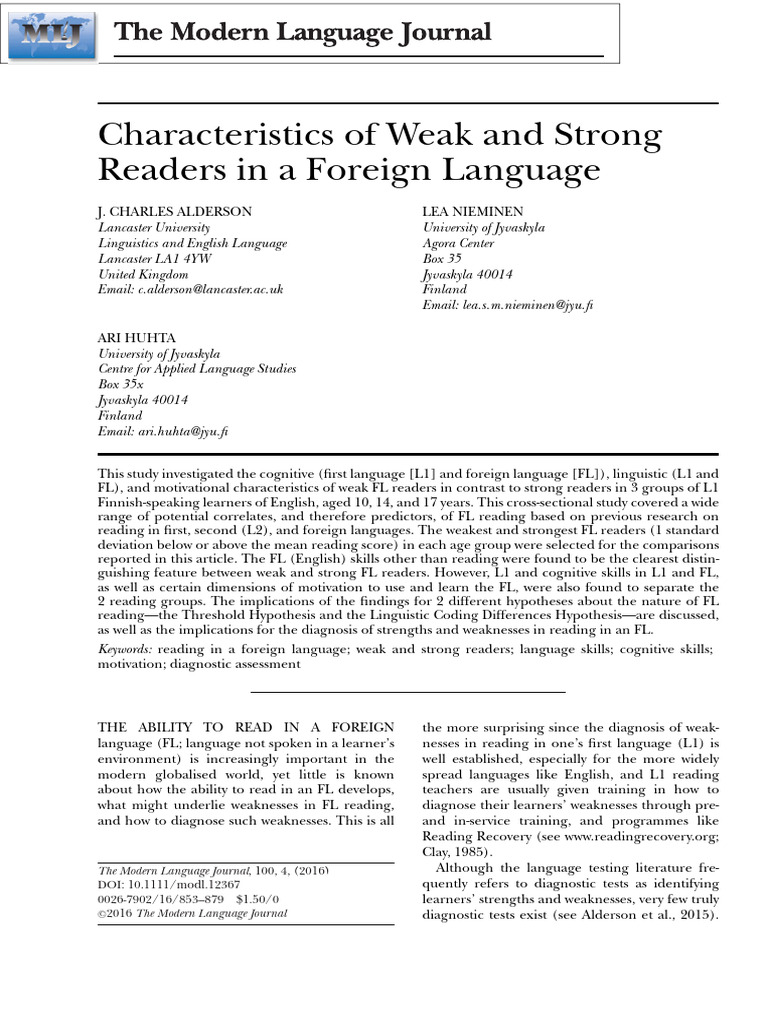 Weak vs. Strong Foreign Language Readers | PDF | Second Language ...