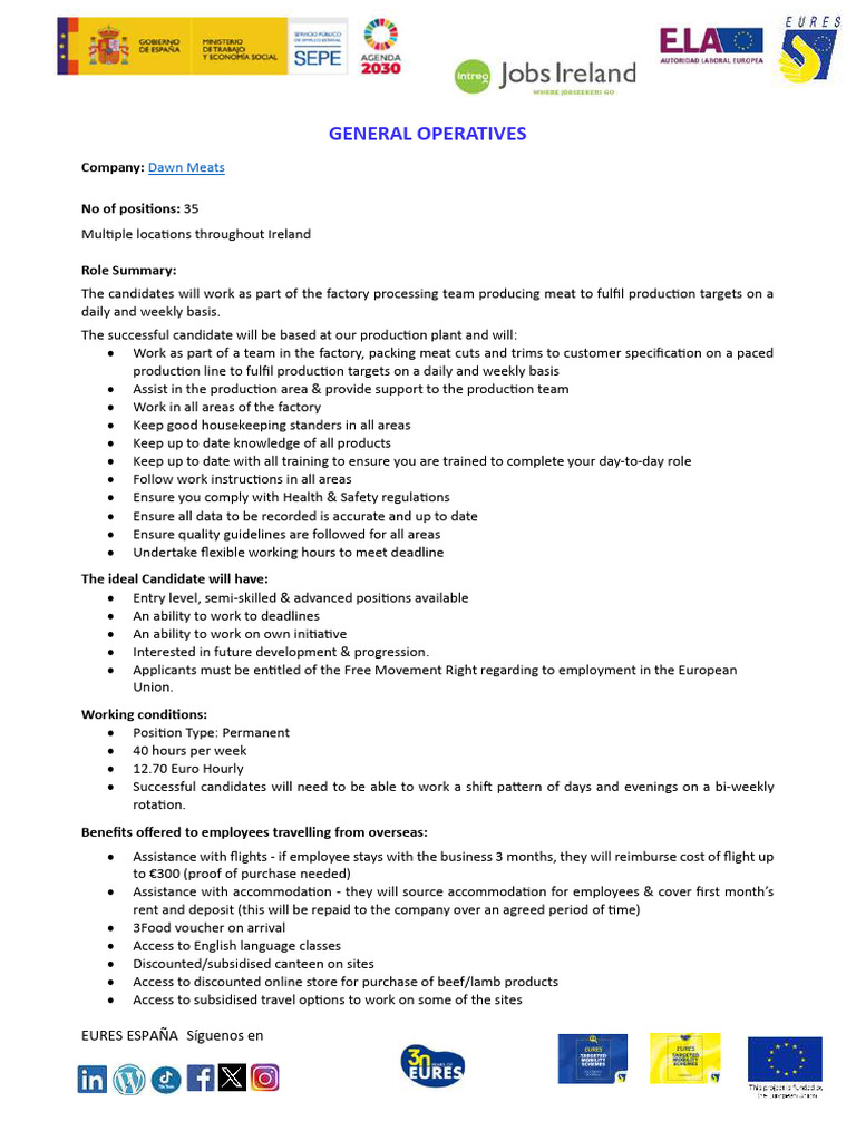 General Operatives Jobs at Dawn Meats | PDF | Employment | Occupational ...