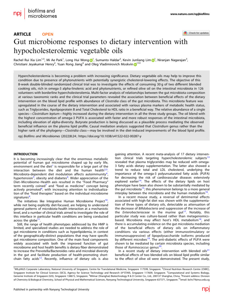 Gut Microbiome and Vegetable Oils Study | PDF | Omega 3 Fatty Acid ...