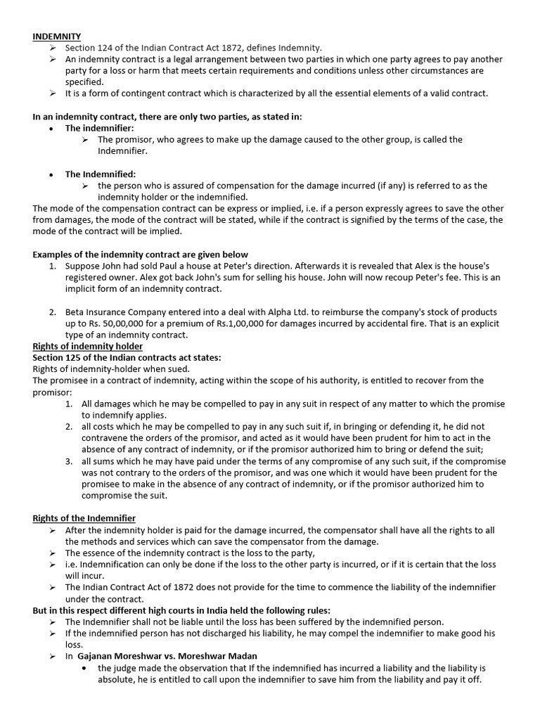 Understanding Indemnity and Guarantee Contracts | PDF | Guarantee ...