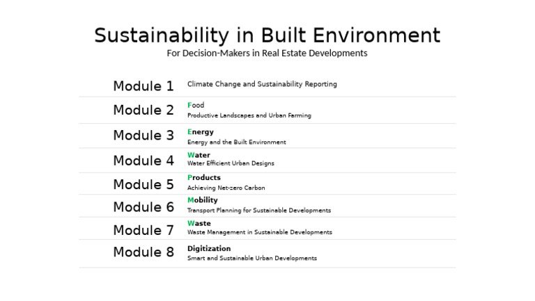 Sustainability in Built Environment - Advanced Course | PDF