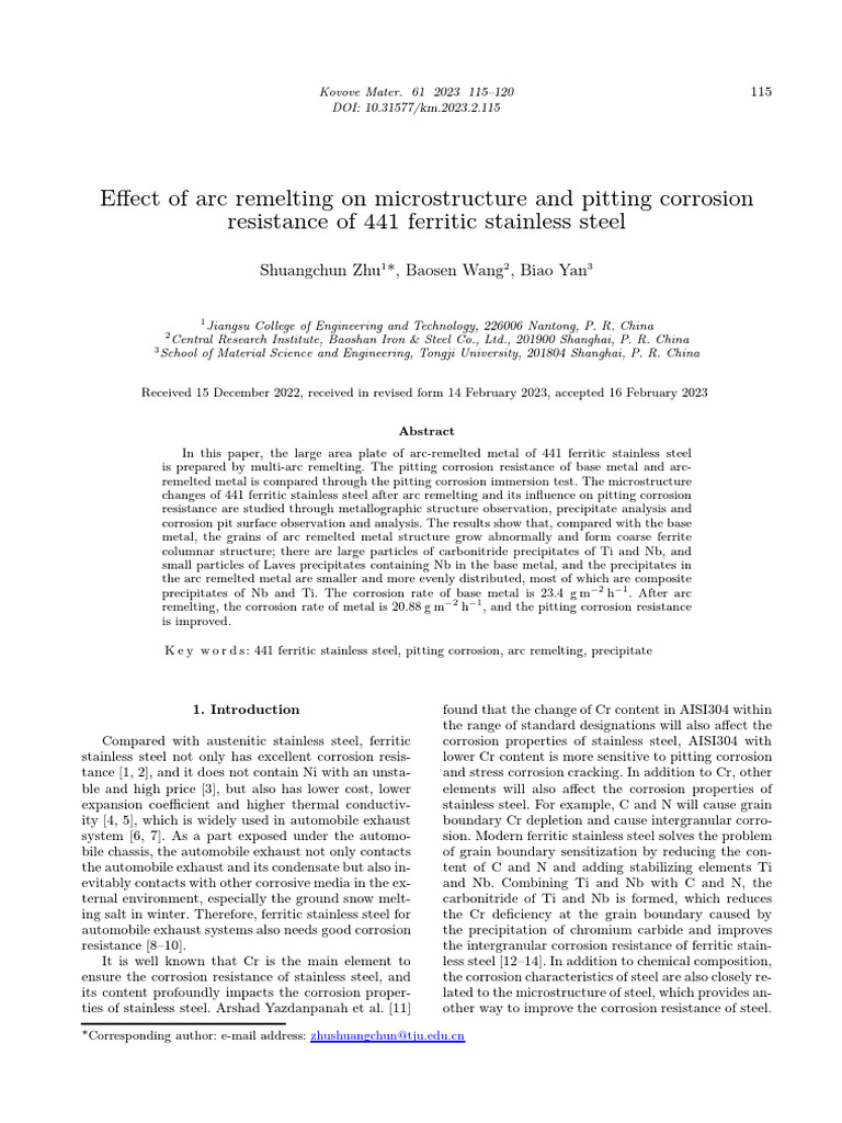115-120 Effect of arc remelting on microstructure and pitting corrosion ...