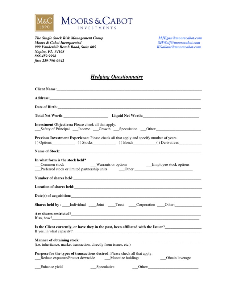 Hedging Questionnaire for Stock Management | PDF | Business | Finance ...