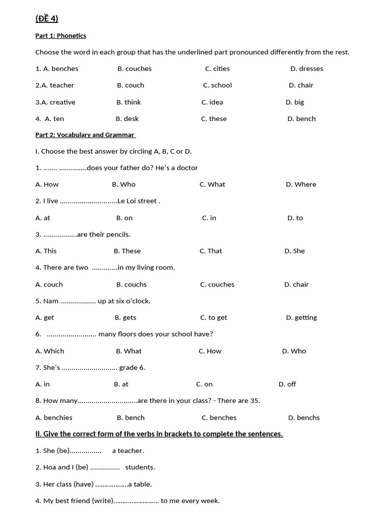 Phonetics and Grammar Practice Test | PDF