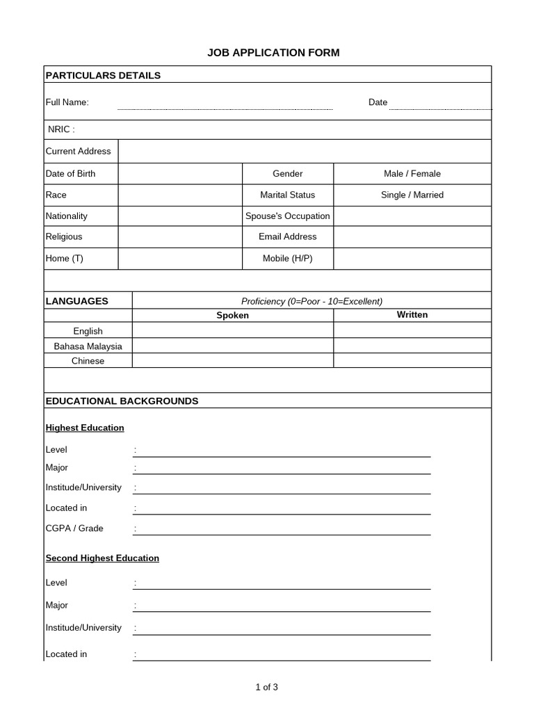 Job Application Form Template | PDF