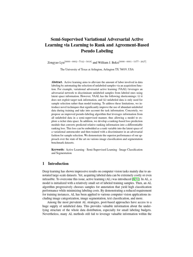 Semi-Supervised Variational Adversarial Active Lea | PDF | Deep ...