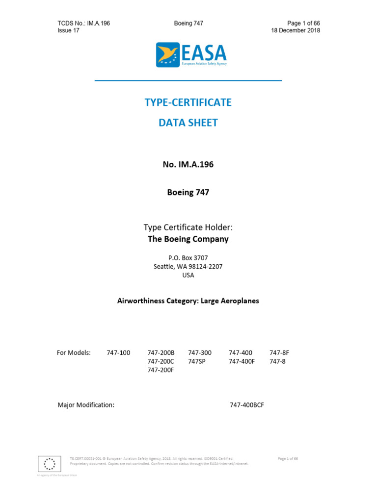 Boeing 747 Type Certificate Data Sheet | PDF | Federal Aviation ...