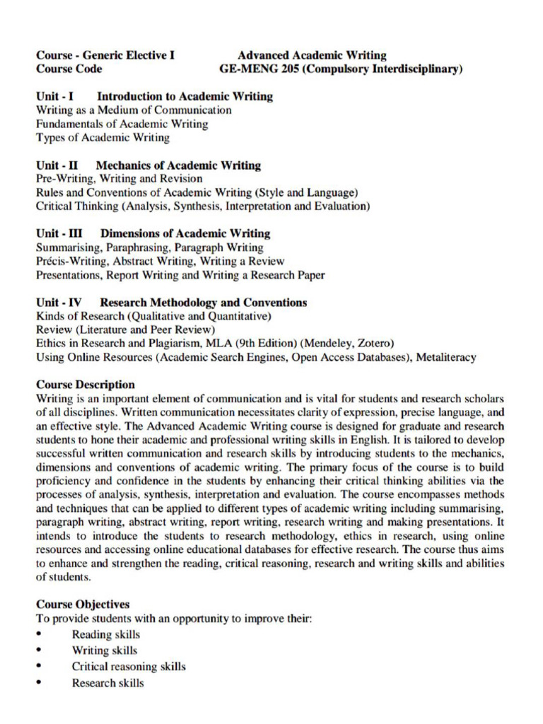 English Ge Syllabus Pdf