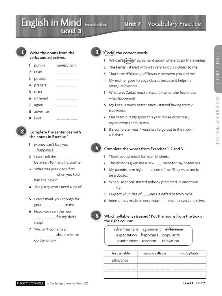 Level 3 Unit 7 Vocabulary Practice | PDF | Language Mechanics | Syntax
