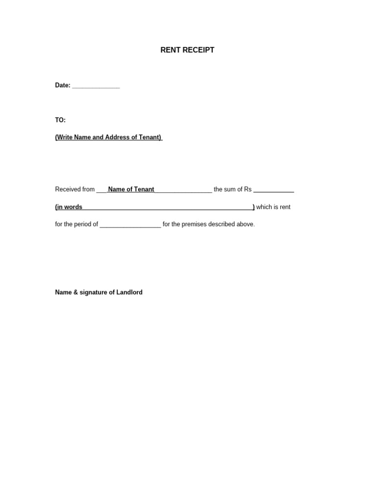 Rent Receipt Template for Tenants | PDF