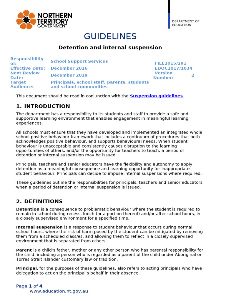 Detention-and-internal-suspension_Guidelines_2 | PDF | Teachers | Behavior