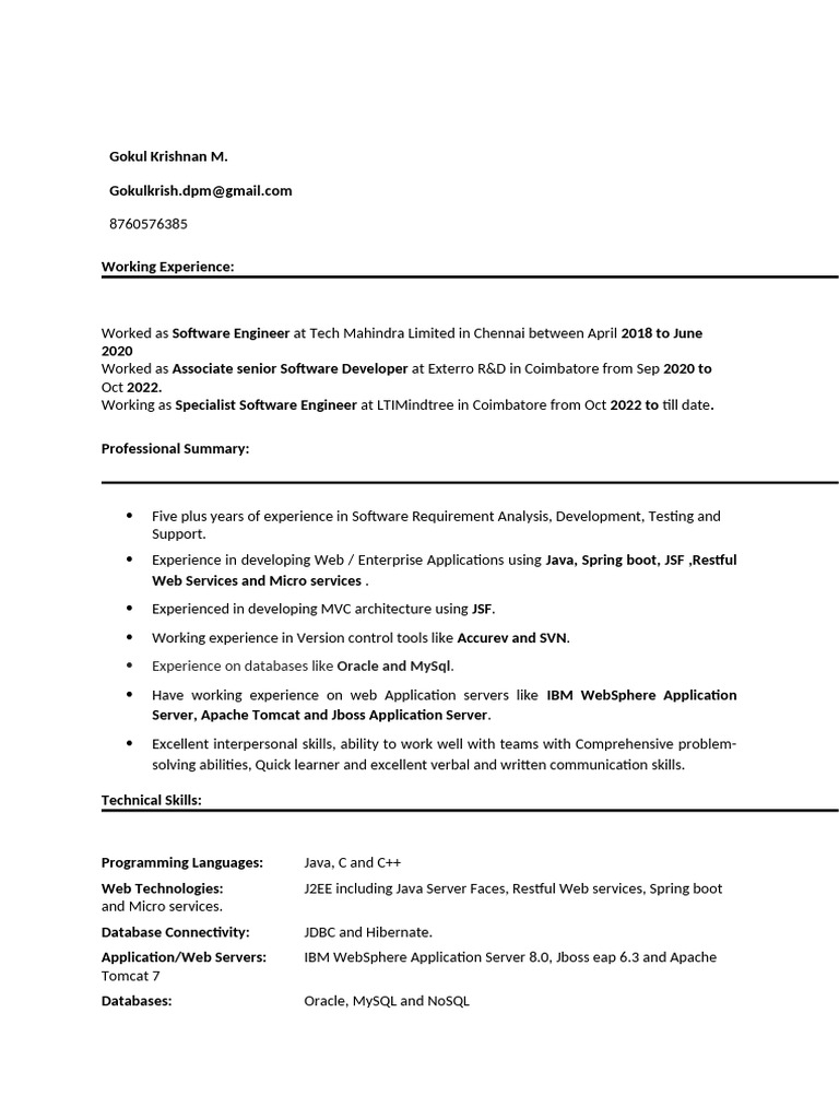 Gokul Krishnan M | PDF | Java (Programming Language) | My Sql