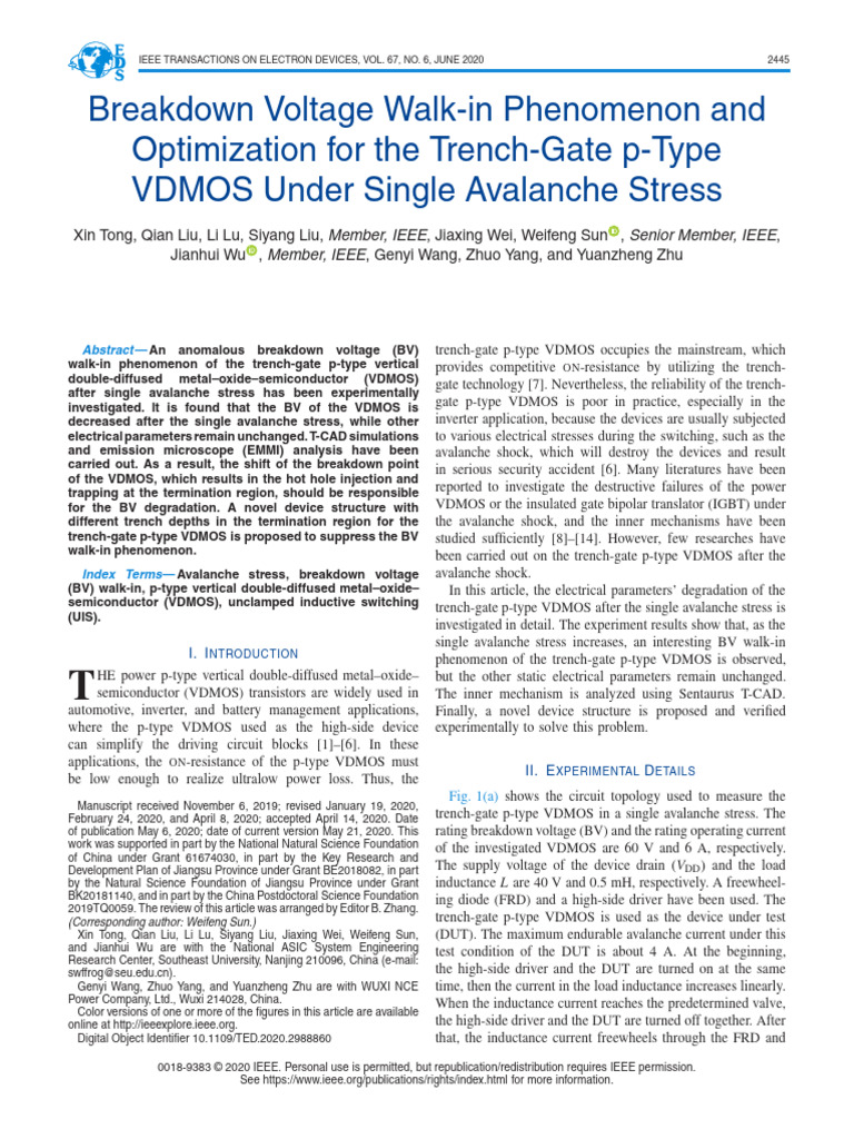 Breakdown Voltage Walk-in in VDMOS | PDF | Mosfet | Electricity