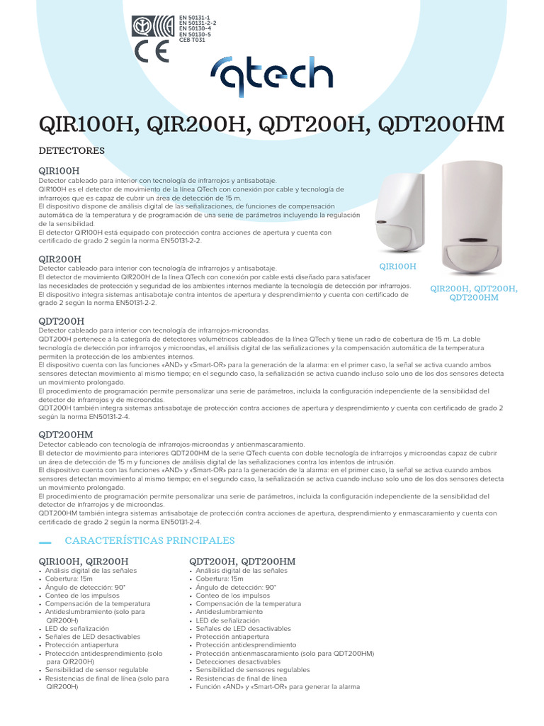 QIR100H - Ficha Técnica Inim | PDF | Infrarrojo | Sensor
