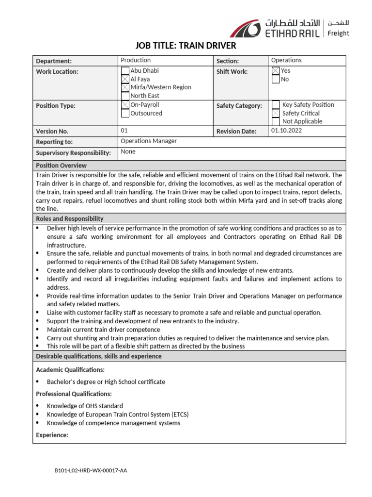 ER Freight JD - Train Driver - 01102022 | PDF | Train | Rail Transport