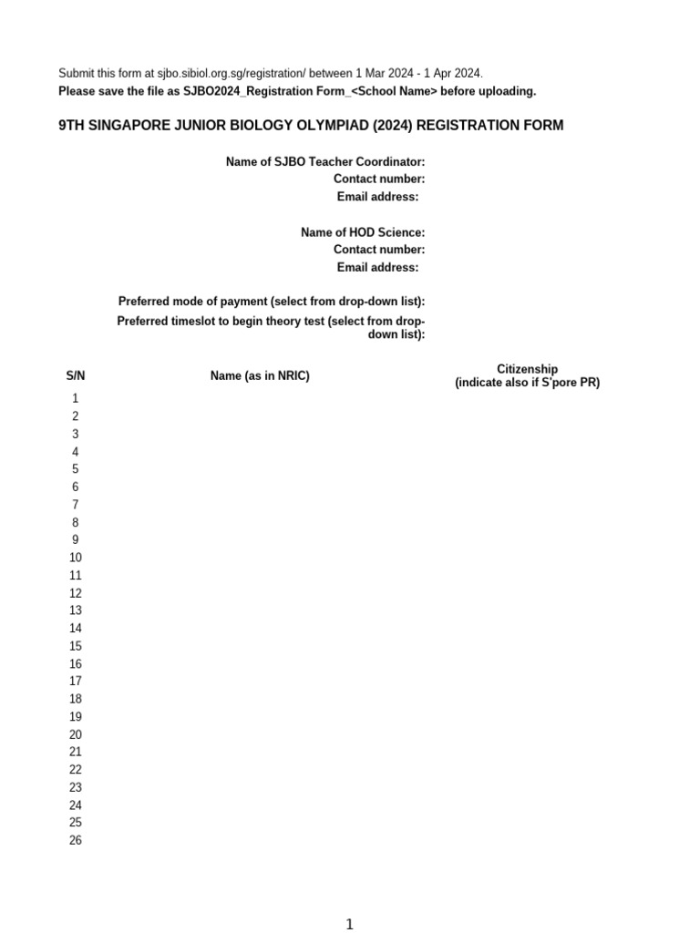 SJBO 2024 Registration Form Guide | PDF