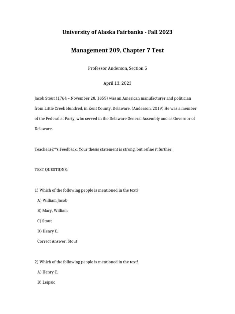 Management 209 Chapter 7 Test | PDF
