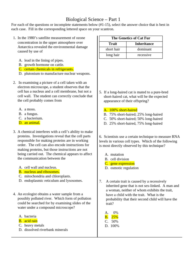 EOC Practice Test Answers | PDF | Gene | Genetics