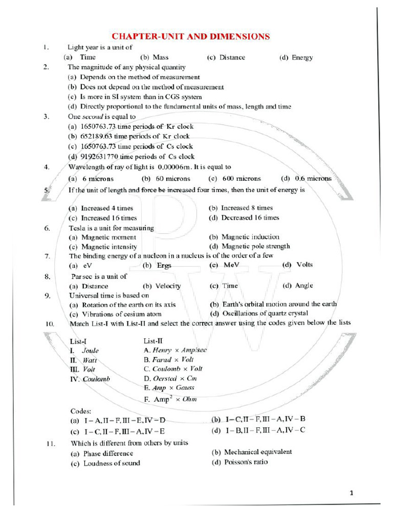 Units and Dimensions | PDF