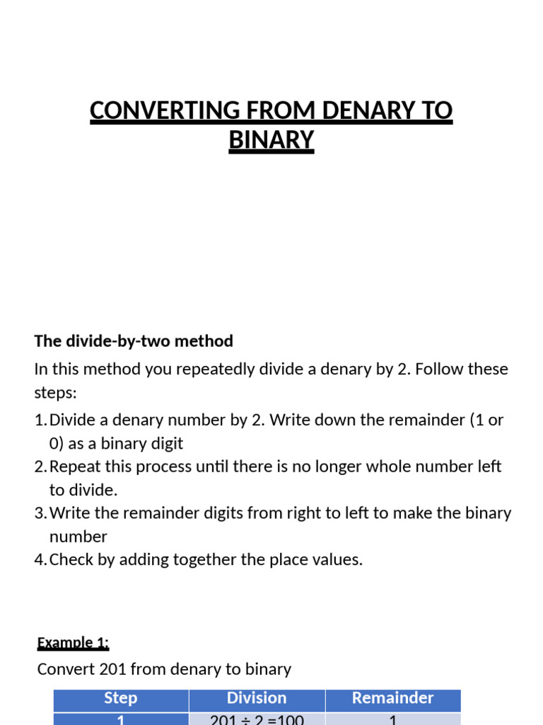 Denary to Binary Conversion Guide | PDF