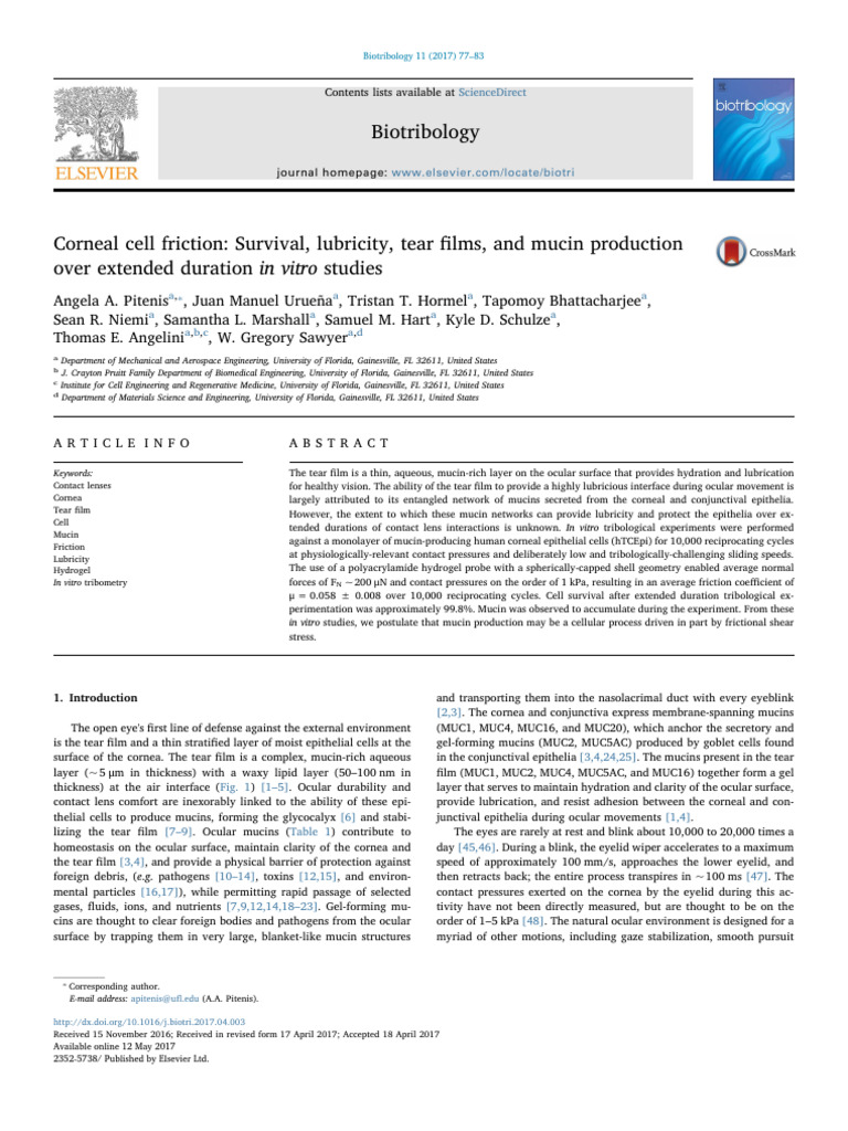 Corneal Cell Friction and Mucin Study | PDF | Cornea | Human Eye