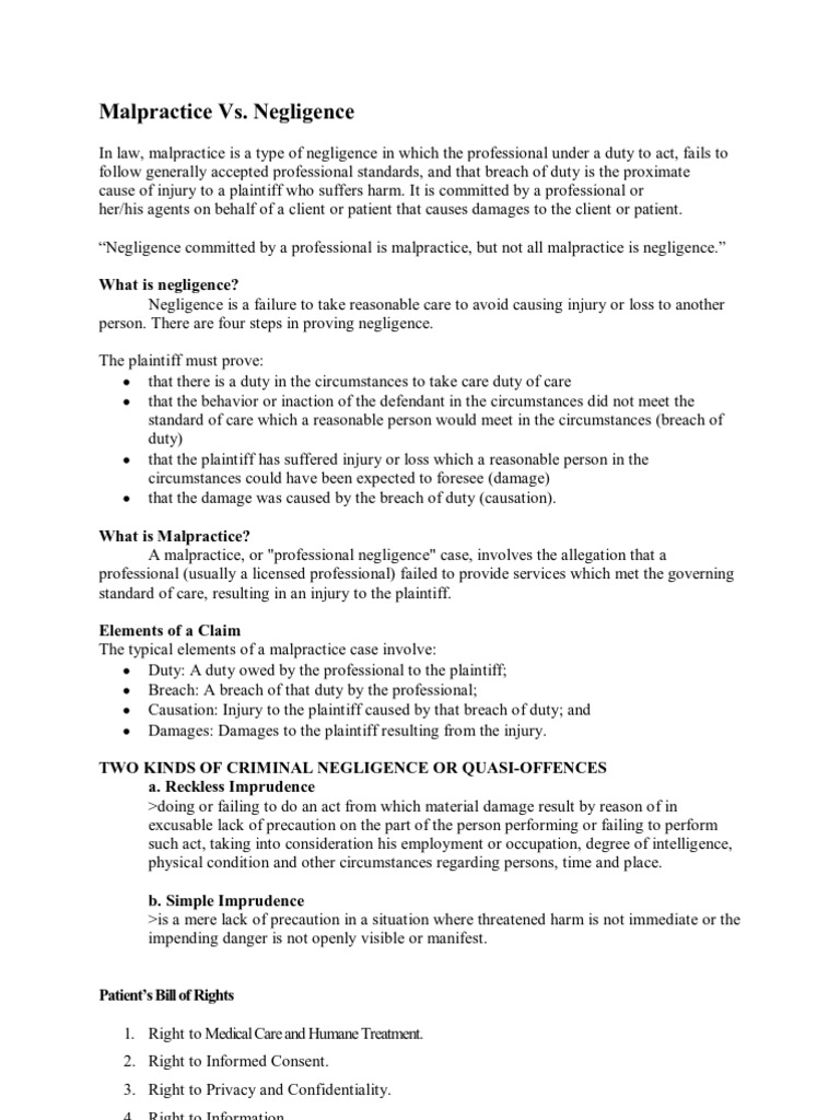 Malpractice and Negligence | PDF | Negligence | Health Professional