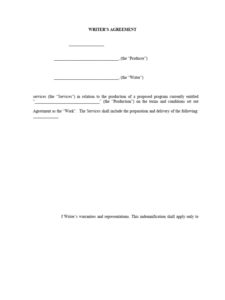 Writer Agreement | PDF | Indemnity | Common Law