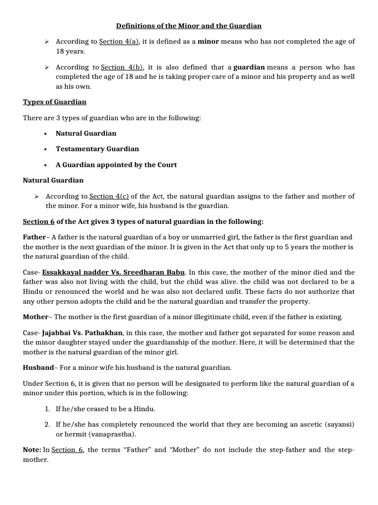 Minor and Guardian Definitions Explained | PDF | Legal Guardian | Family
